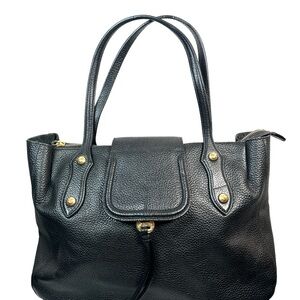 Annabel Ingall Camilla‎ Black Leather Tote Bag purse shoulder large zip gold